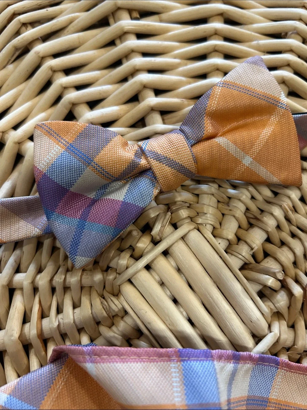 Izod Orange Multi Plaid Bow Tie and Pocket Square Set